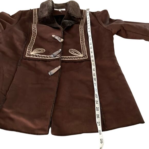 Appraisal Brown Faux Suede Faux Fur Jacket Fall Winter Coat Embroidered Cozy - Picture 7 of 11